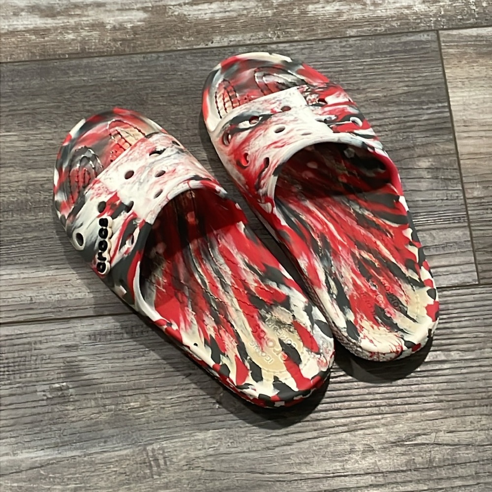 Crocs Red Marbled Slides M8 W10 - image 3
